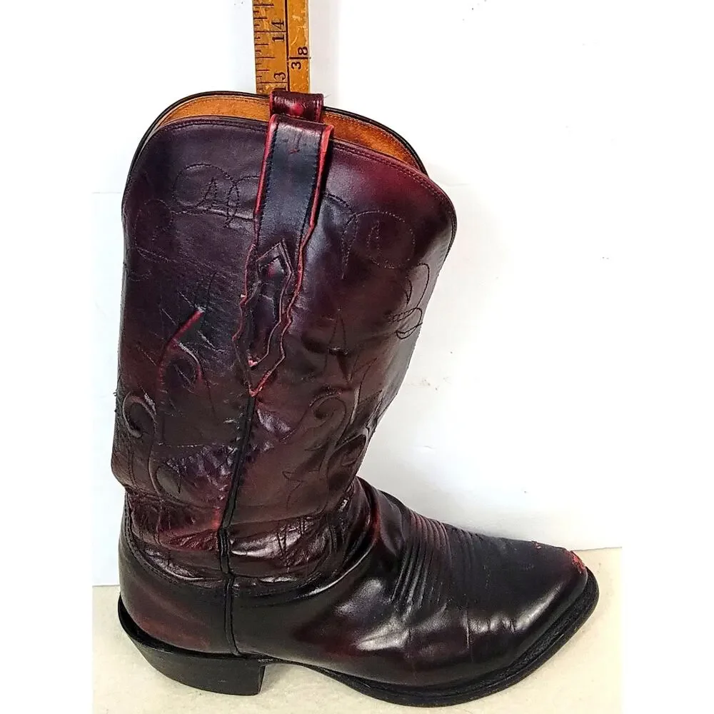Vintage Lucchese Roper Cowboy Boots Dark Cherry USA Leather Men’s 7.5E Western